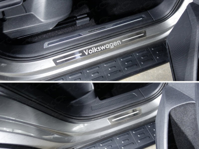 Volkswagen Tiguan (17–) Накладки на пороги внешние (лист шлифованный надпись Volkswagen) 4 шт