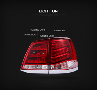 Toyota Land Cruiser 200 (07-/12-/15-) задние светодиодные фонари, красно-прозрачное стекло